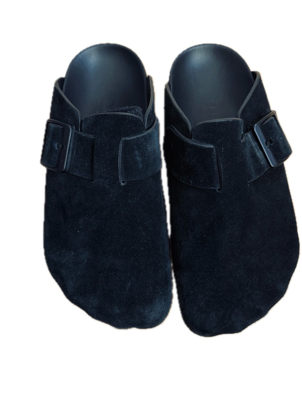 Balenciaga Men's Black Suede Slip-On Clogs with Buckle Strap